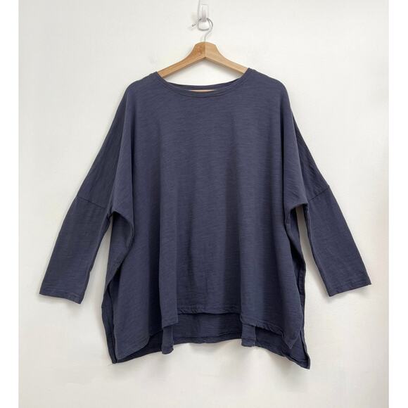 Mersea Catalina Slub Cotton Tee Oversized Boxy Coastal Side Slits 3/4 Sleeve OS - Picture 3 of 11
